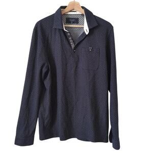 Ted Baker London Shirt Mens 5 XL Navy Blue Long Sleeve 1/4 Button Up Pullover